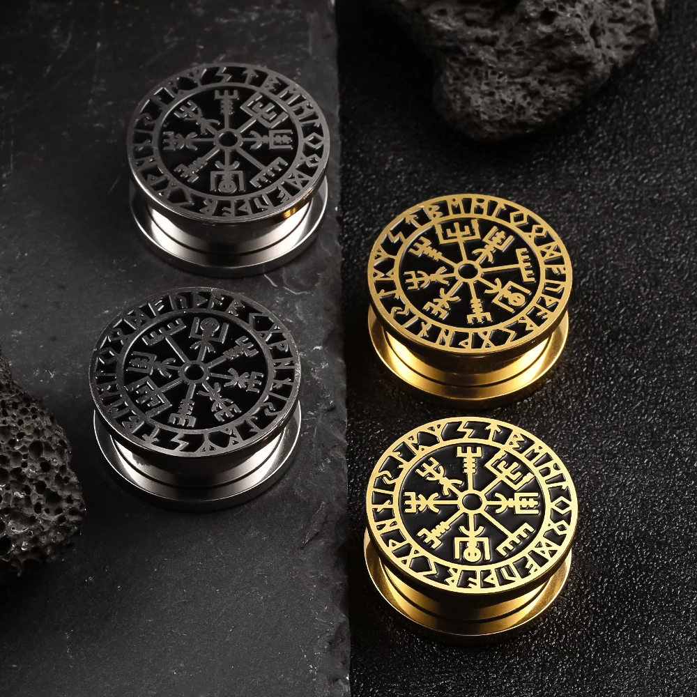 Doearko 2PCS Stainless Steel New Arrival Rune Ear Gauges Tunnels Expander Piercing Men Women Body Jewelry Plugs Stretcher
