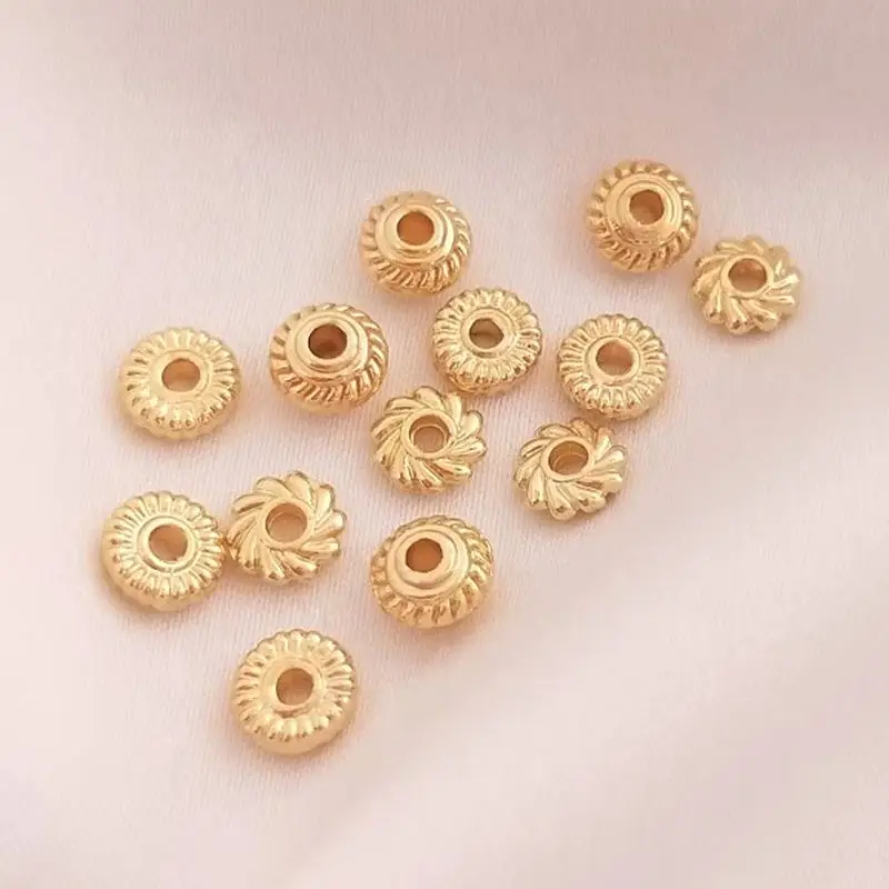 

14K plated gold Color Thread flat bead lantern bead hot wheel spacer handmade loose bead DIY first jewelry accessories