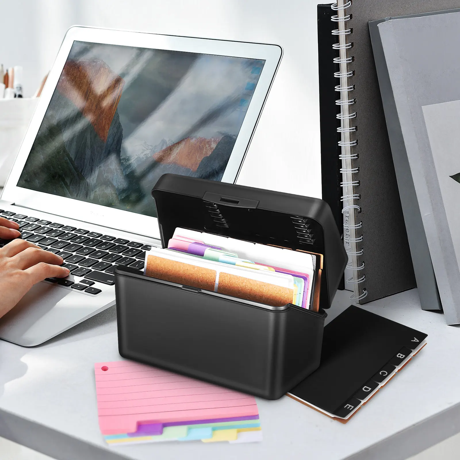 1Set Desktop Card Holder Box with Dividers Index Card Organizer Case for Students Professionals Flashcard Storage Note Cards