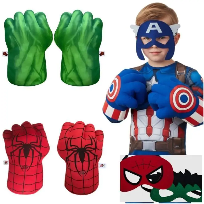 

Superhero Boxing Gloves Set Give Away Mask Boy Girl Captain America The Hulk Spider-Man Cosplay Props Soft Big Printed Gloves