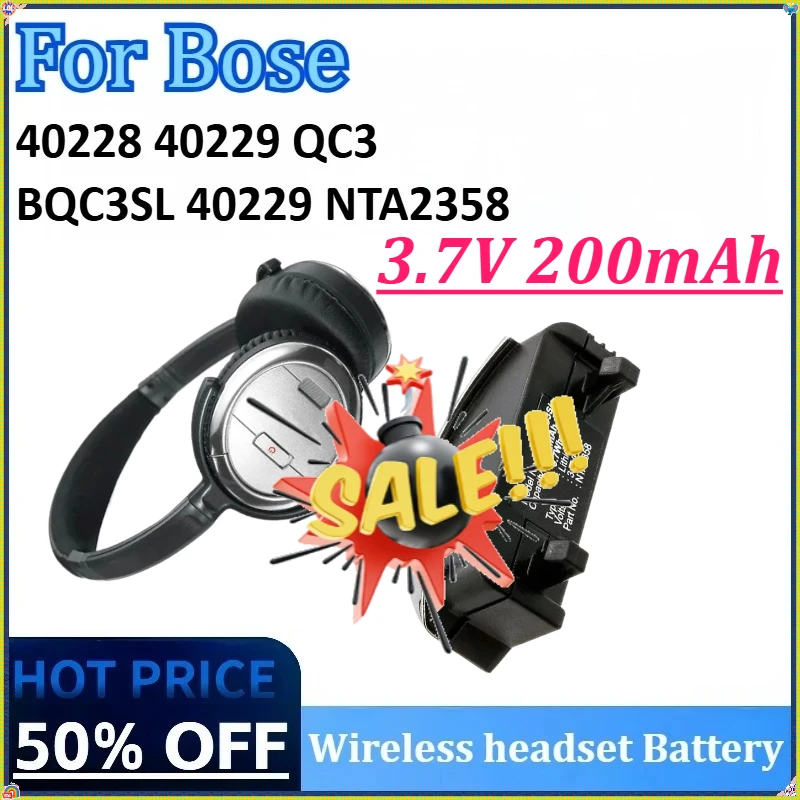 

3.7V 200mAh for Bose 40228 40229 QC3 BQC3SL Rechargeable Battery New 0.7Wh Wireless Headset Battery 40229 NTA2358