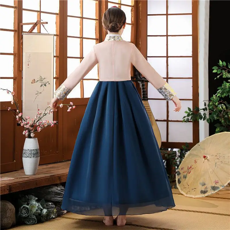Hanbok migliorato stile corte da donna abbronzante stampato abbigliamento coreano abbigliamento per spettacoli di danza etnica abito set da due pezzi