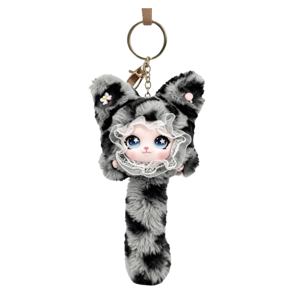 Delicate Long Tail Plush Cat Keychain Hanging Decoration Leopard Print Furry Cat Pendant Kawaii Ornaments Cat Plush Gift