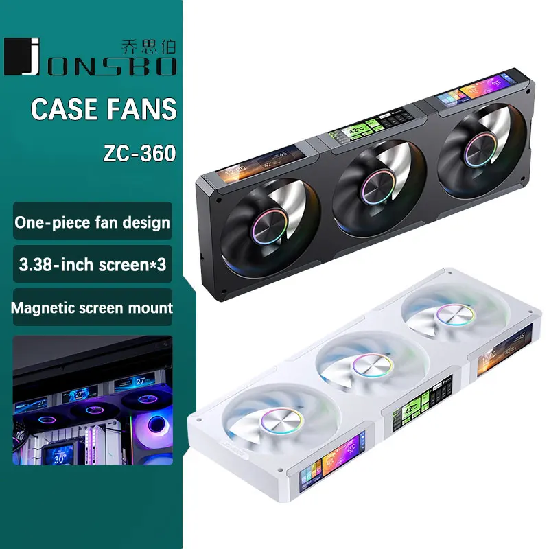 

JONSBO ZC-360 Conjoined case fan 3.38-inch screen fan Magnetic screen installation 5V 3PIN ARGB/4PIN PWM Double ball bearings