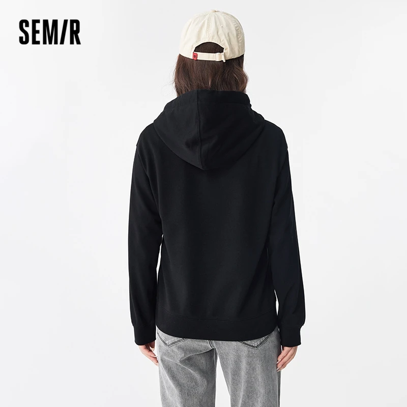 Semir Women Sweater Autumn New Hooded Basic Embroidery Inner Wear Simple Casual Drop Shoulder Pullover Temperament Sweater