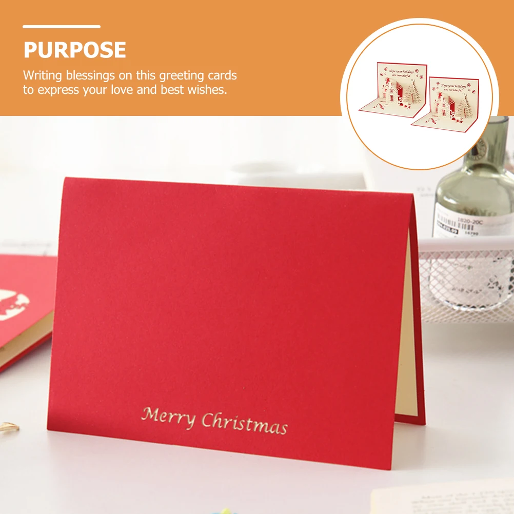 2pcs 3D Christmas Greeting Cards Creative Festival Blessing Cards Xmas Gift Card Paper Material For Kids Parents Friends