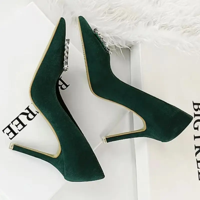 

BIGTREE Женская обувь на очень высоком каблуке 10 см, черные, зеленые туфли-лодочки с неглубоким носком, роскошные дизайнерские туфли Золушки с бриллиантами Zapatos Mujer