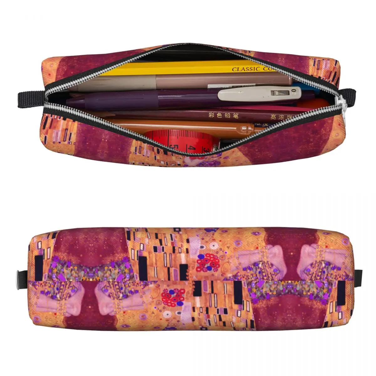 Aesthetic Pencil Case Gustav Klimt Pencil Pouch The Kiss Purple School Pencil Cases Child Square Custom Stationery Organizer