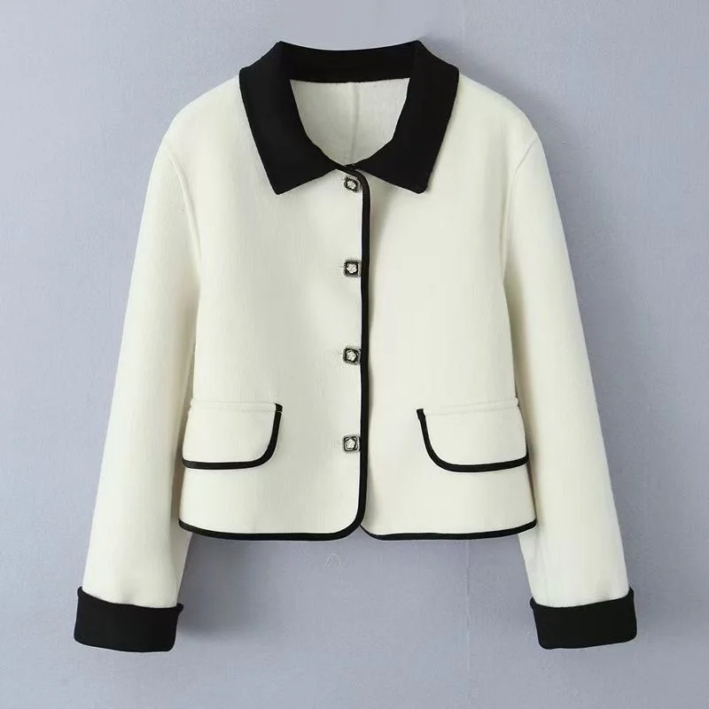 Large Size Knitted Woolen Plaid Temperament Coat Women's Plus Size Fat Girl Woolen Coat Outer Wear
