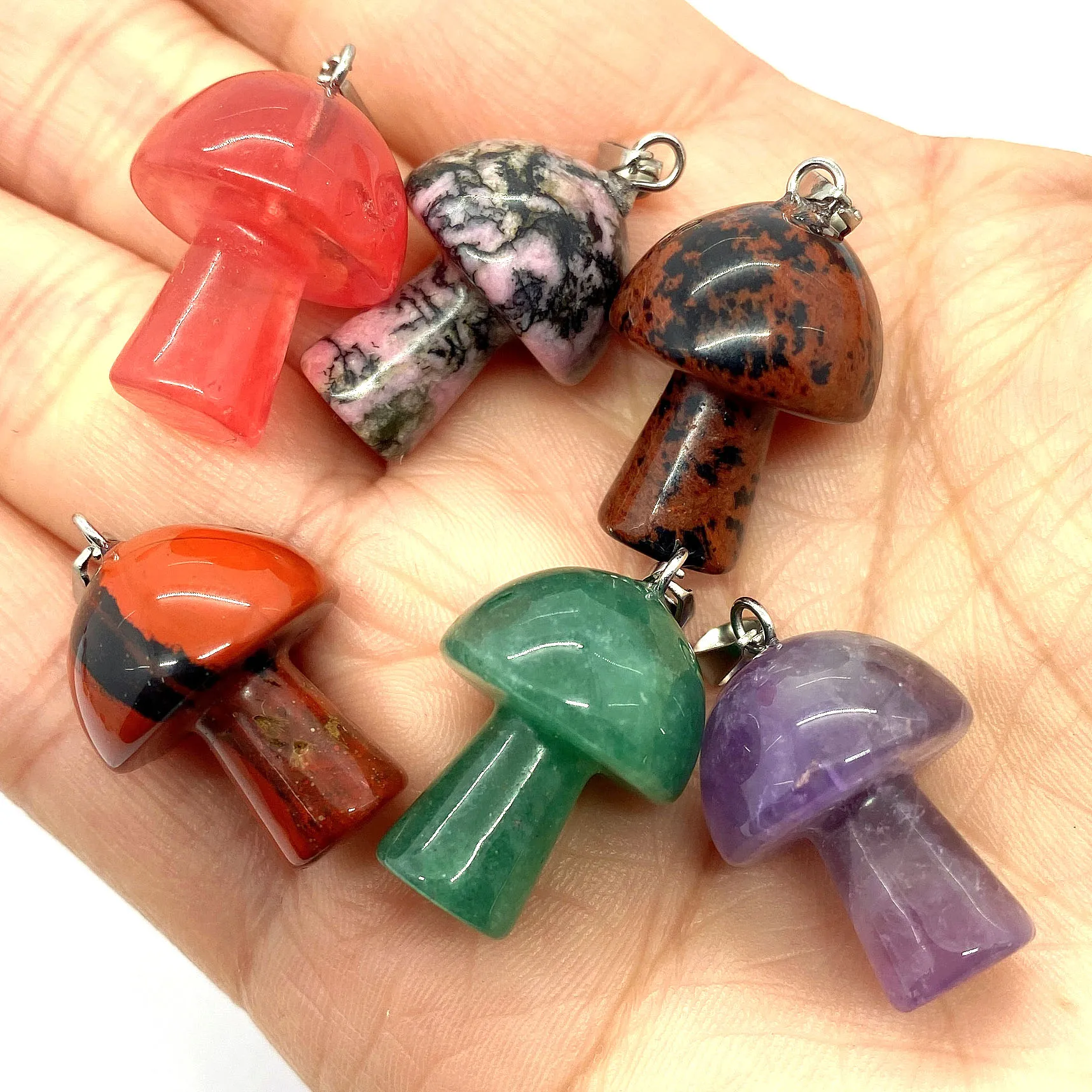 Polished Natural Stone Mushroom-shaped Pendant Amethyst With Melon Seed Buckle Design Jewelry Charm DIY Earrings Necklace Gift