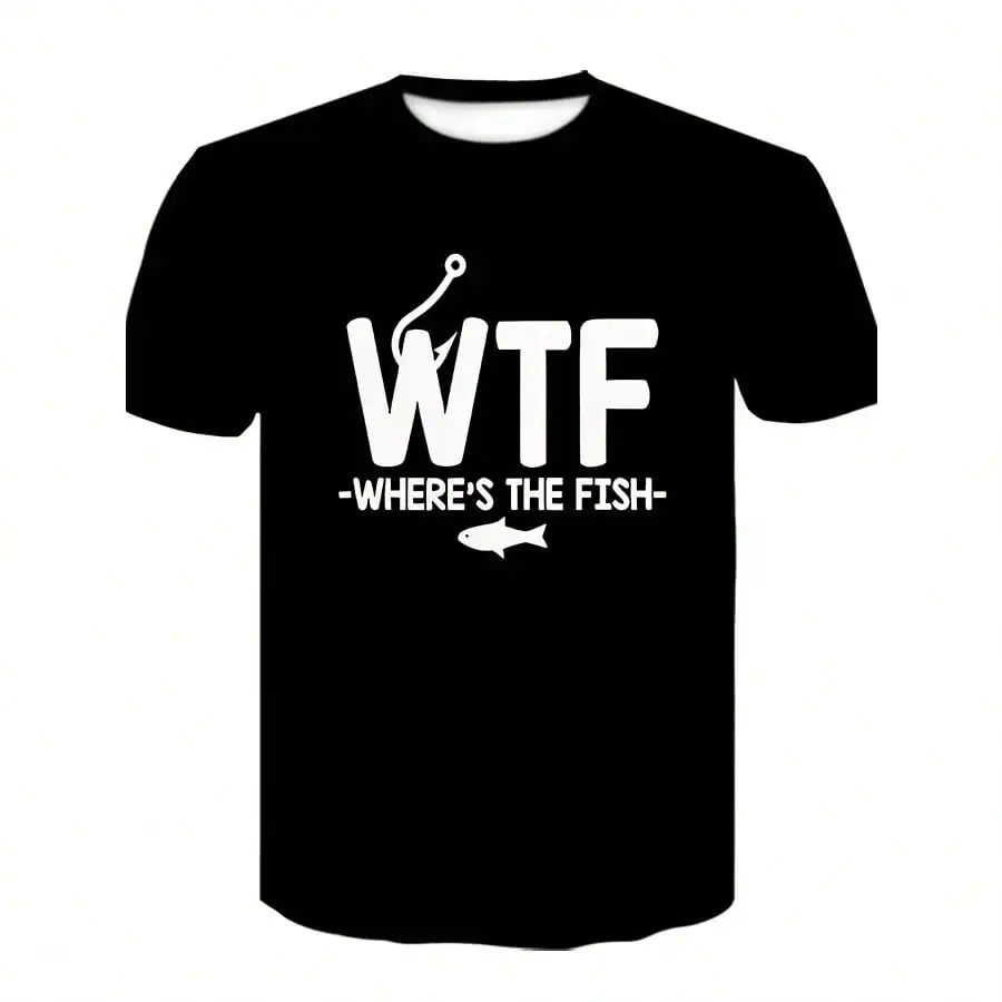 WTF Where'S The Fish Print T-Shirt คอกลมลําลอง เสื้อยืดโพลีเอสเตอร์ยืดเล็กน้อย All-