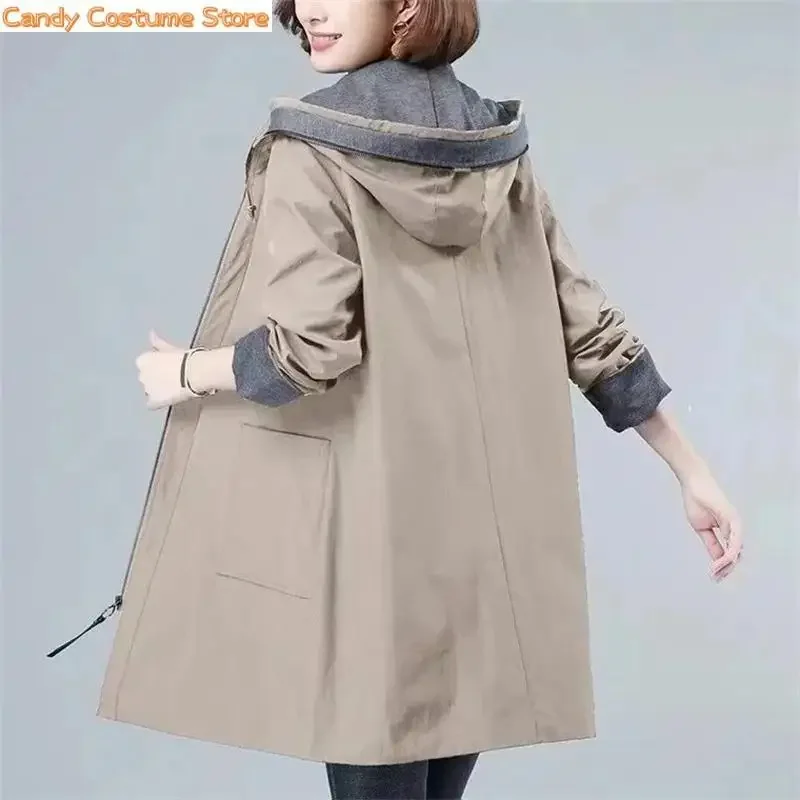 

Women's Spring Jacket Long Sleeve Overcoat Casual Loose Basic Coat Hooded Windbreaker Female Loose Jackets Outerwear