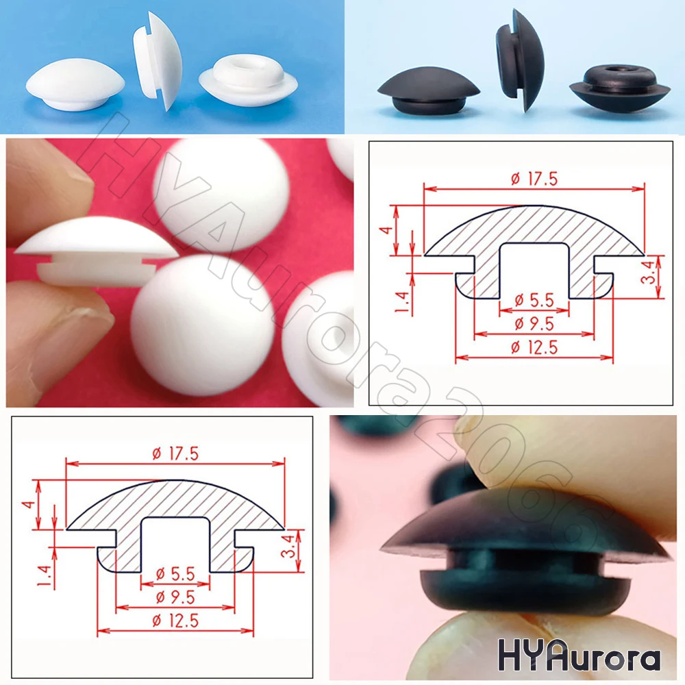 9.5 mm Hole Plug Snap-on Silicone Rubber Seal T-Shape Gasket Inserts Bungs Blanking End Caps Stopper Black/White -40℃ to 250℃