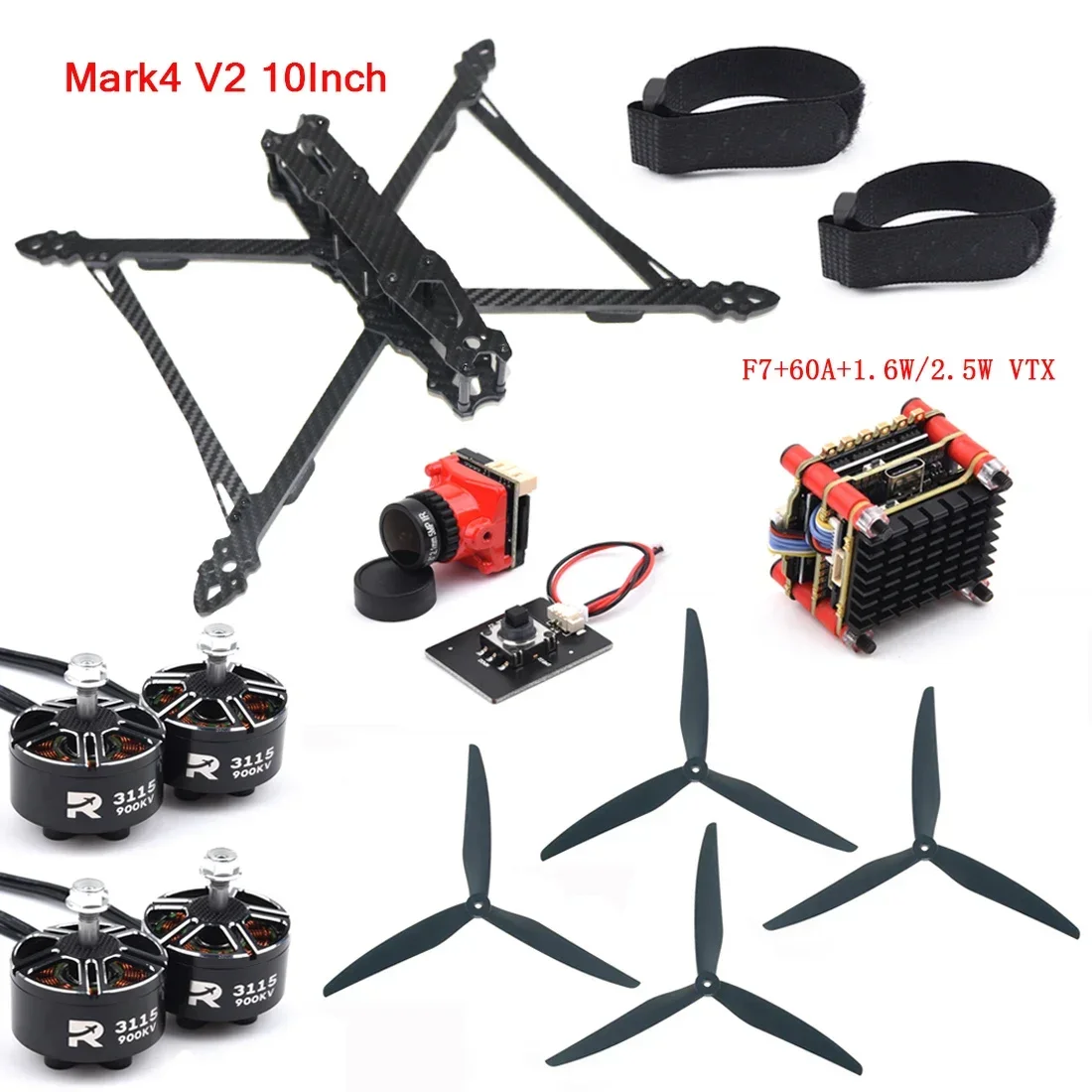 F7 Flight Control 60A 4 in 1 ESC Mark4 V2 10inch 427mm Frame 3115 900KV Motor 1.6W / 2.5W VTX 1800TVL Camera 1050 Propeller