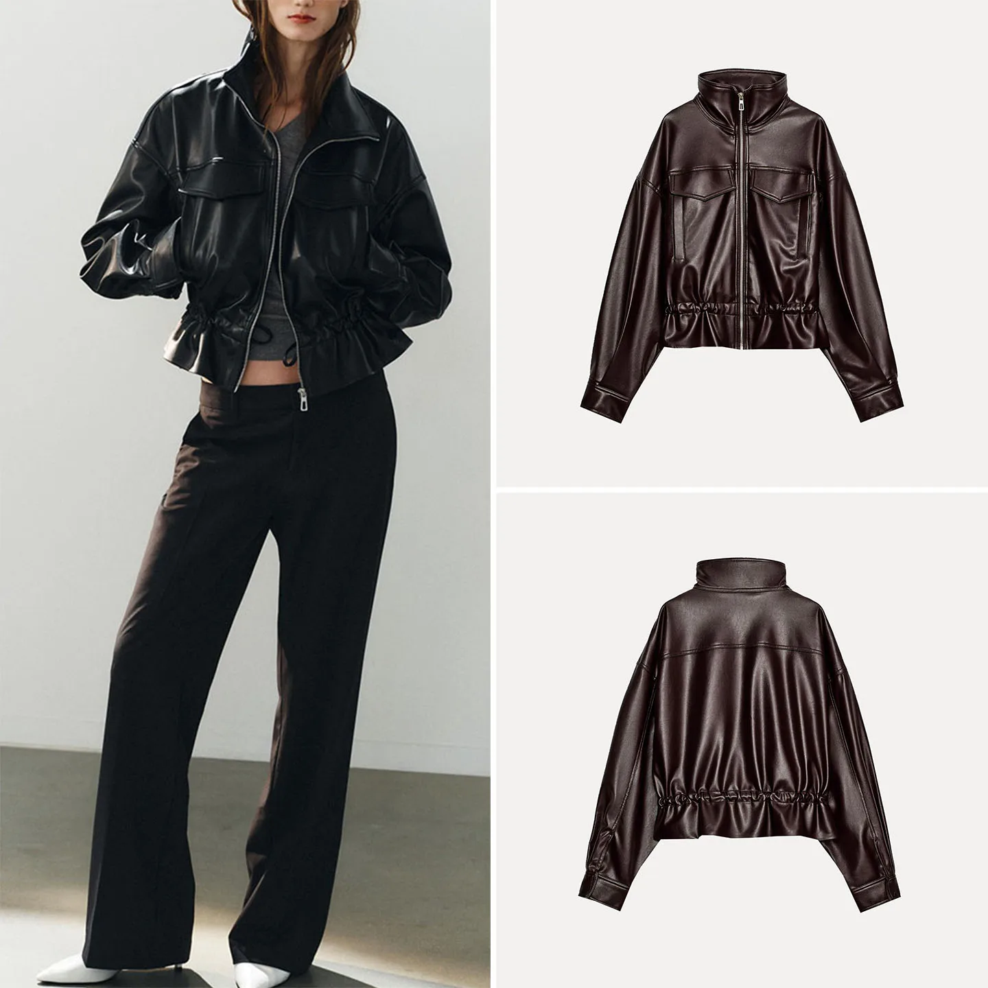 Adjustable Waist Long Sleeve Stand Collar Women's Jacket Casual Style Loose Fit Outerwear ZADATA Brand 2026 Autumn Collection