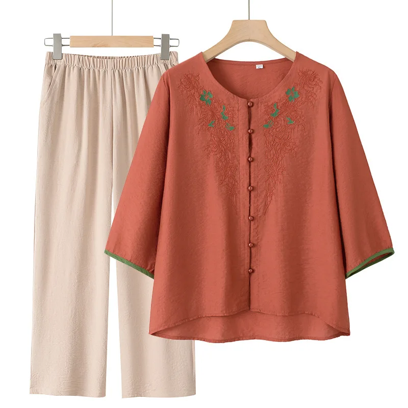 XL-5XL Plus Size Middle Aged Mother Two Piece Set New Spring Autumn Home Clothing Lounge Sleepwear Pajamas Suit Women Homewear