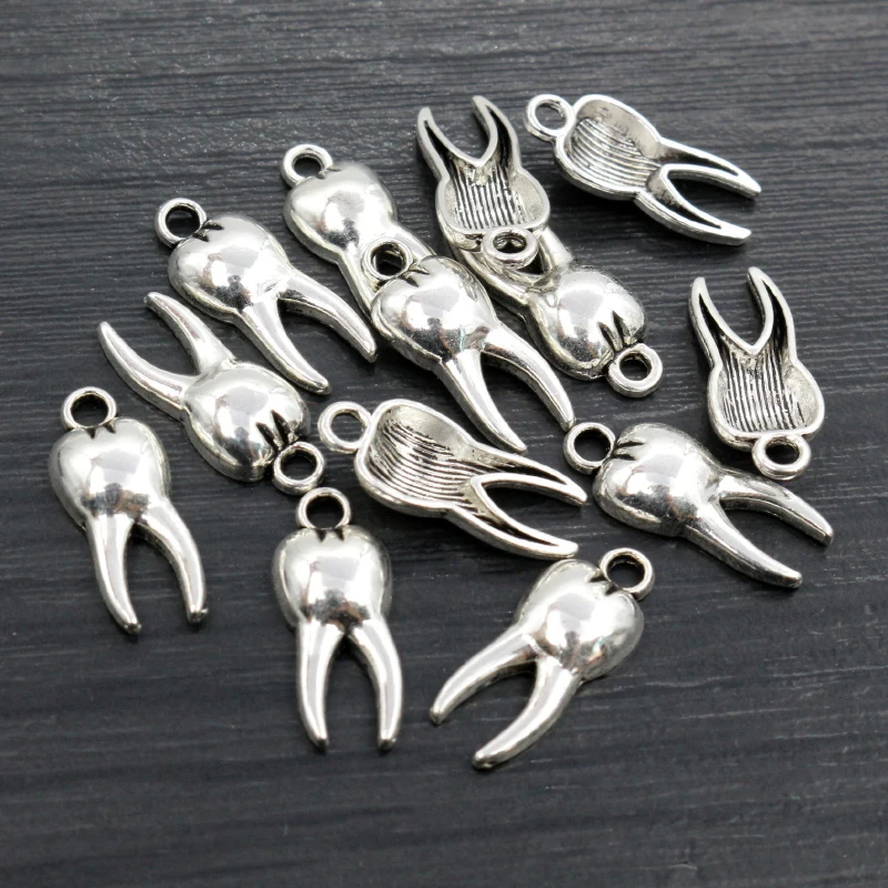 

30pcs Funny Tooth Charms Pendant 19x8mm Antique Silver Plated Alloy Metal DIY Jewelry Making Accessories for Necklace Earrings