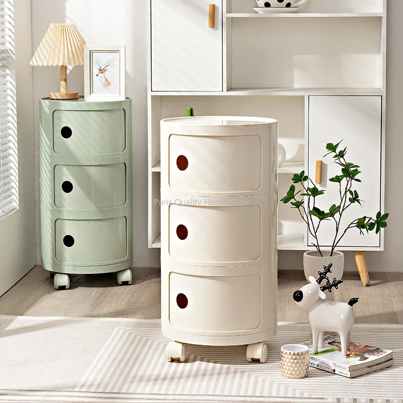 

Nordic Ins Style Round Nightstand, Modern Minimalist Plastic Mini Side Cabinet Creative Bedroom Storage Cabinet