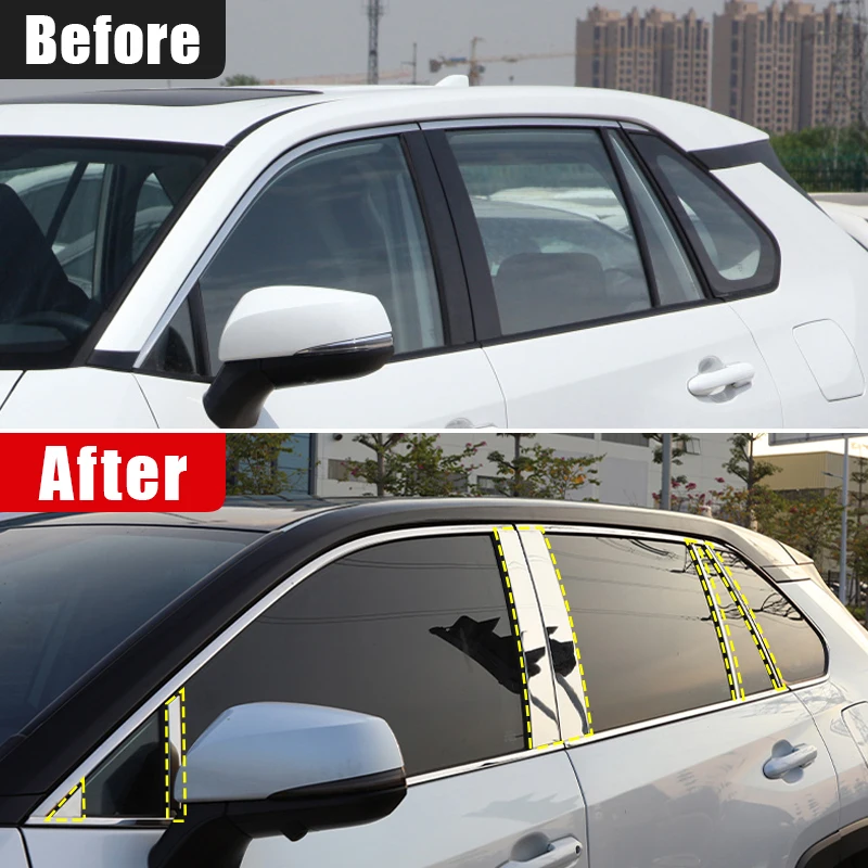 For Toyota RAV4 XA50 Hybrid 2019-2022 2023 2024 Stainless Car Window Center Pillar Cover Trim B C Pillars Post Strip Stickers