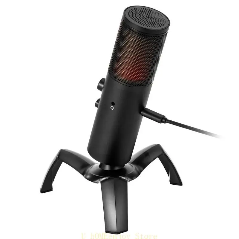 

B0KF Microphone USB to Type-C Cable Streaming Mic Game Props Vocal Record Apply Metal Microphones Vlog Video Live Streaming
