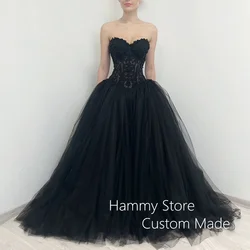 Pearls Gothic Wedding Dress Customized Sweetheart Applique Ball Gown Corset Bride Dresses Robe Mariee Black Wedding Gowns