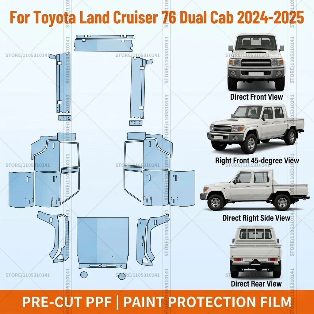 

Pre-Cut Paint Protection Film PPF Transparent Bumper Protector Clear Bra Car Film For Toyota Land Cruiser 76 Dual Cab 2024-2025
