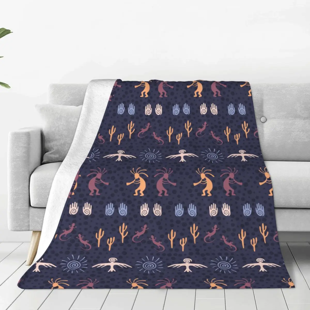 Relax Ethnic Tribal Gecko Blanket Merch Sofa Decorative Kokopelli Fertility God Throw Blanket Warm Coral Fleece Plush for Travel