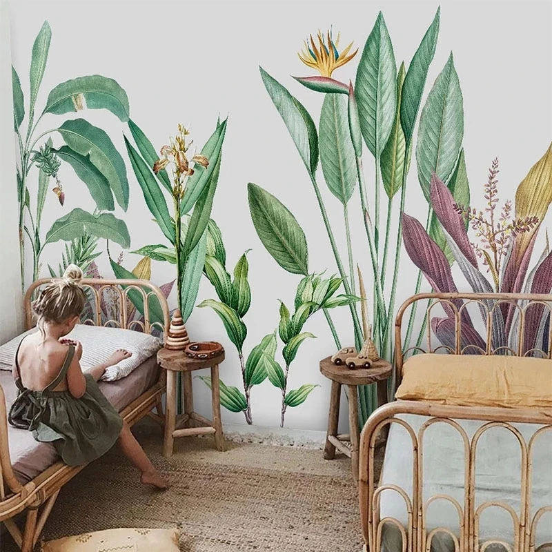 Customized Mural 3D Wallpaper Modern Hand Painted Tropical Plants green Living room sofa TV background wall bedroom restaurant
