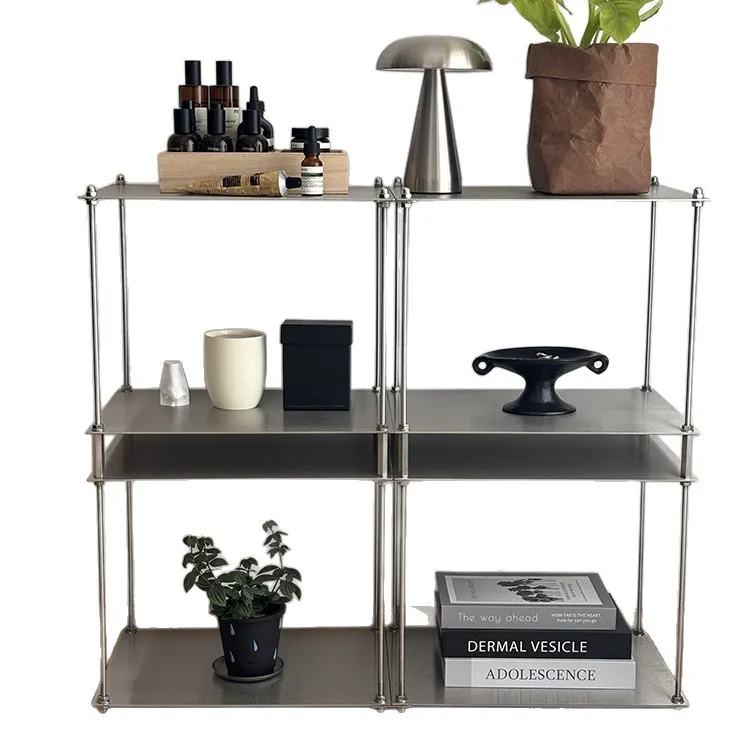 Metal silver stainless steel modular shelf floor rack living room wall finishing storage rack