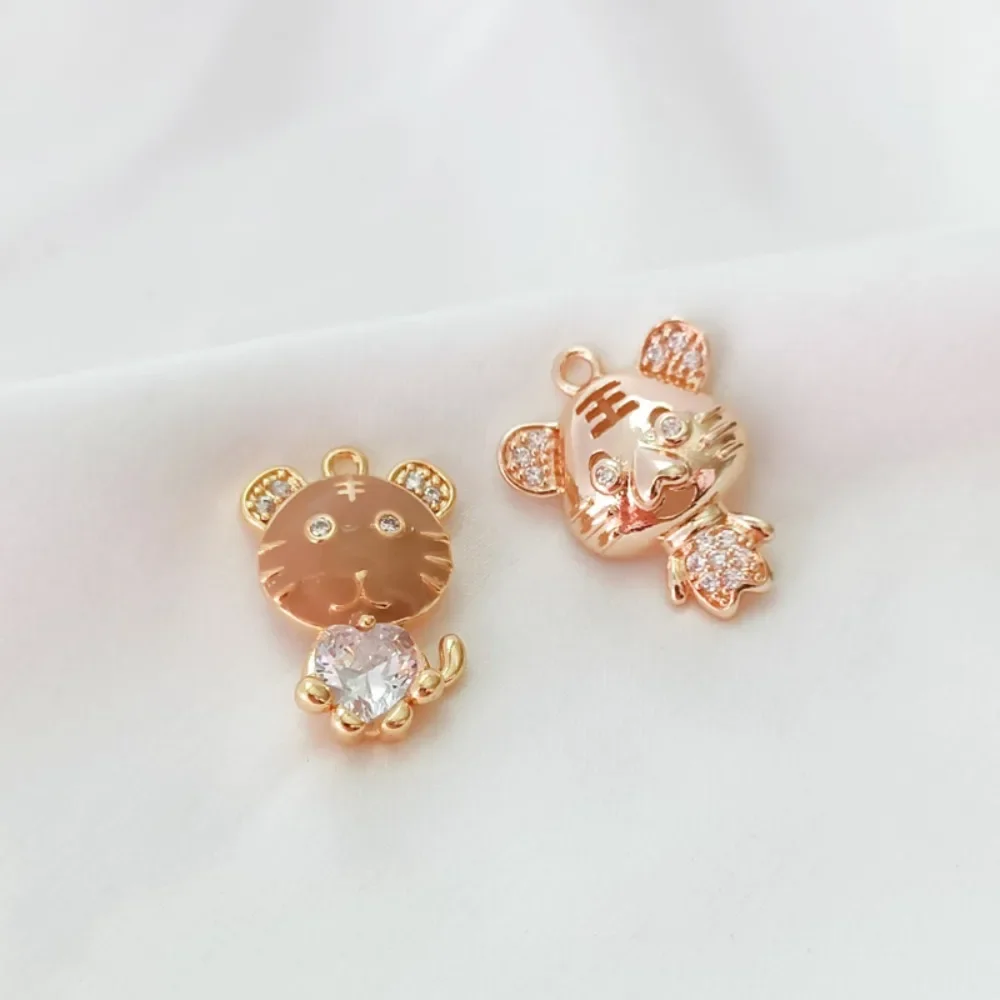 

14K Gold-plated and Zircon Zodiac Tiger Pendant Bracelet Necklace Is DIY Handcrafted Accessory Material