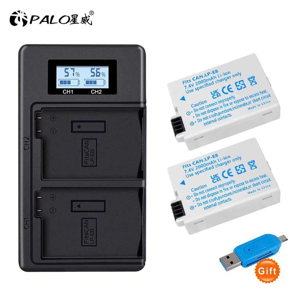 PALO 2000mAh LP-E8 LPE8 LP E8 Battery + LCD Dual Charger for Canon EOS 550D 600D 650D 700D X4 X5 X6i X7i T2i T3i T4i T5i