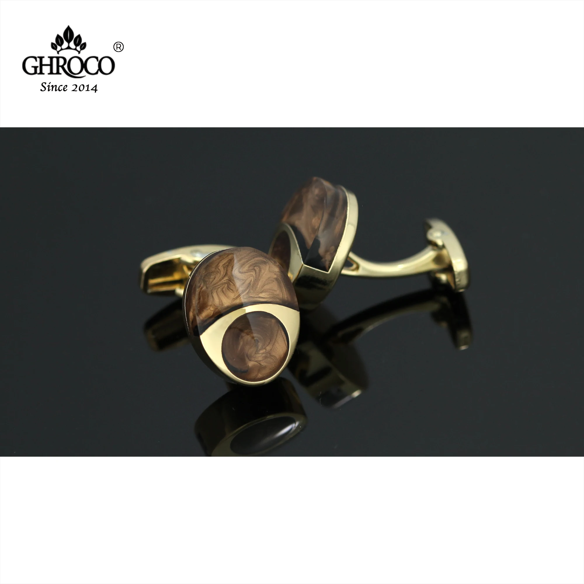 GHROCO High Quality Exquisite Oval Shape Golden O with Drop Epoxy French Shirt Cufflinks Fashion Luxury Gifts for Business Men