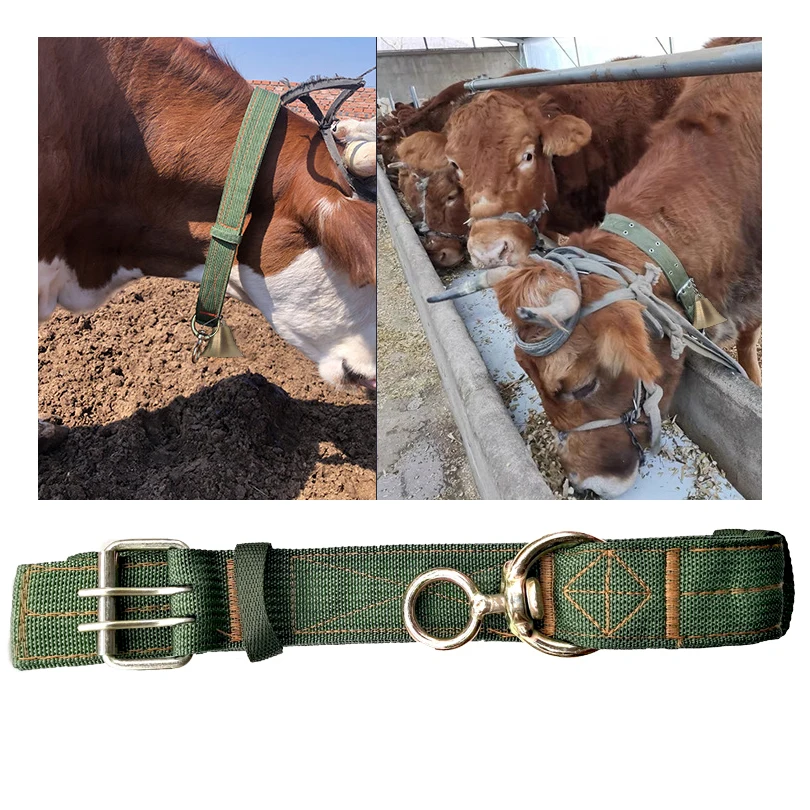 Livestock Pet  Adjustable Dog Cow Sheep Grazing Traction Rope Extra Thick Canvas Cattle Collar Add Copper Bells Tracker