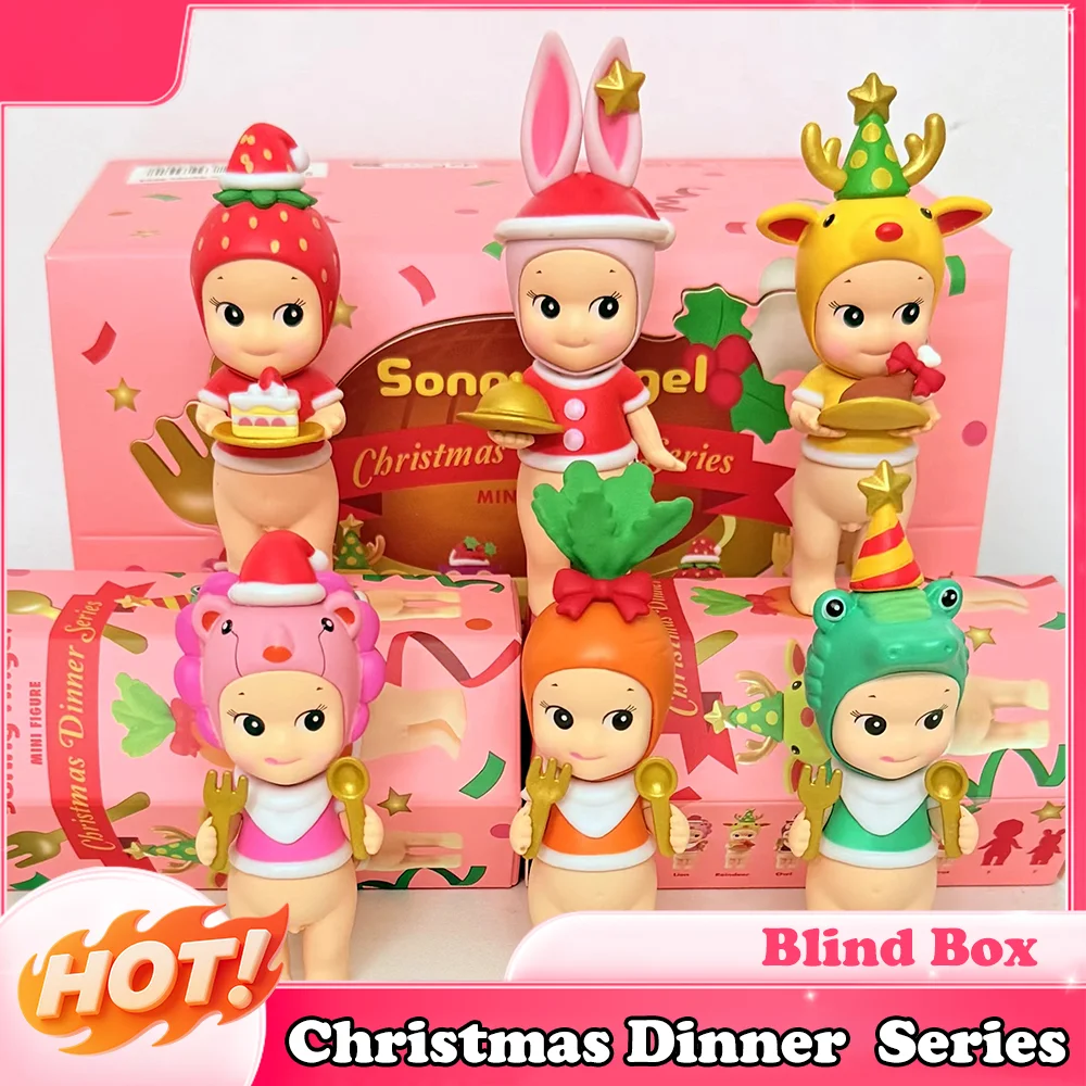 Mini figurine d'ange de haute qualité, série de dîner de noël, boîte aveugle, Mini Anime mignon, série de cadeaux Surprise décoratifs pour enfants