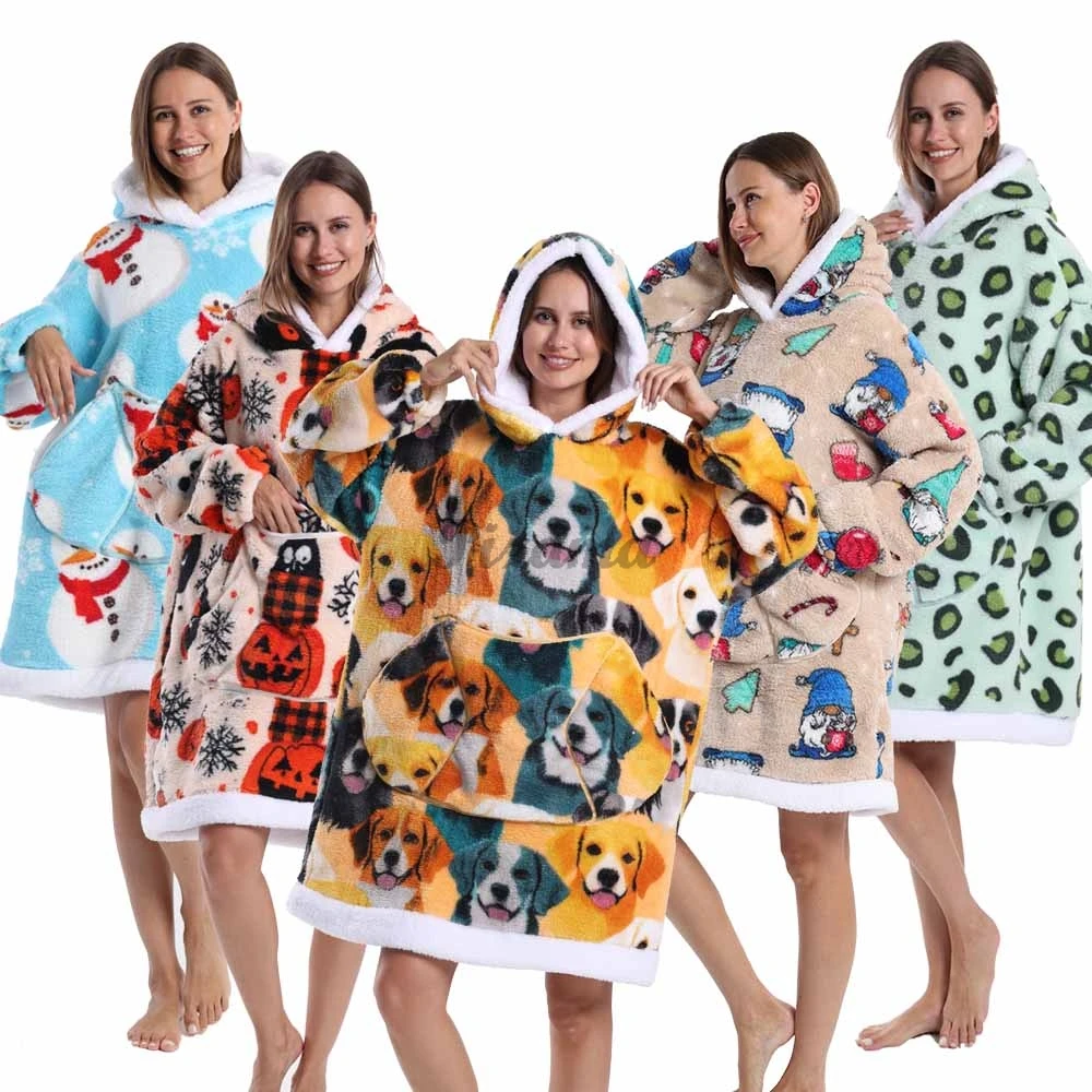 

Winter Hoodies Sweatshirt Women Men Pullover Fleece Giant TV Oversized Blanket with Long Flannel Sleeves Halloween Cosplay Robes