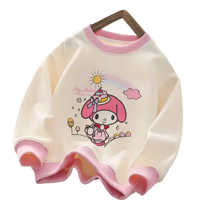 2024 Kawaii Kuromi  Anime Sanrio Children Hooded Clothing Cute Cartoon My Melody Cinnamoroll Baby Base Shirt Gifts for Kids