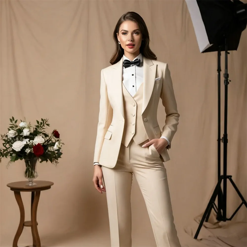 Women's Tuxedo Suit 3 Piece Tailored Blazer Set Custom Formal Outfit Bridesmaid Dress Business Office Suit (Jacket+Vest+Pants)