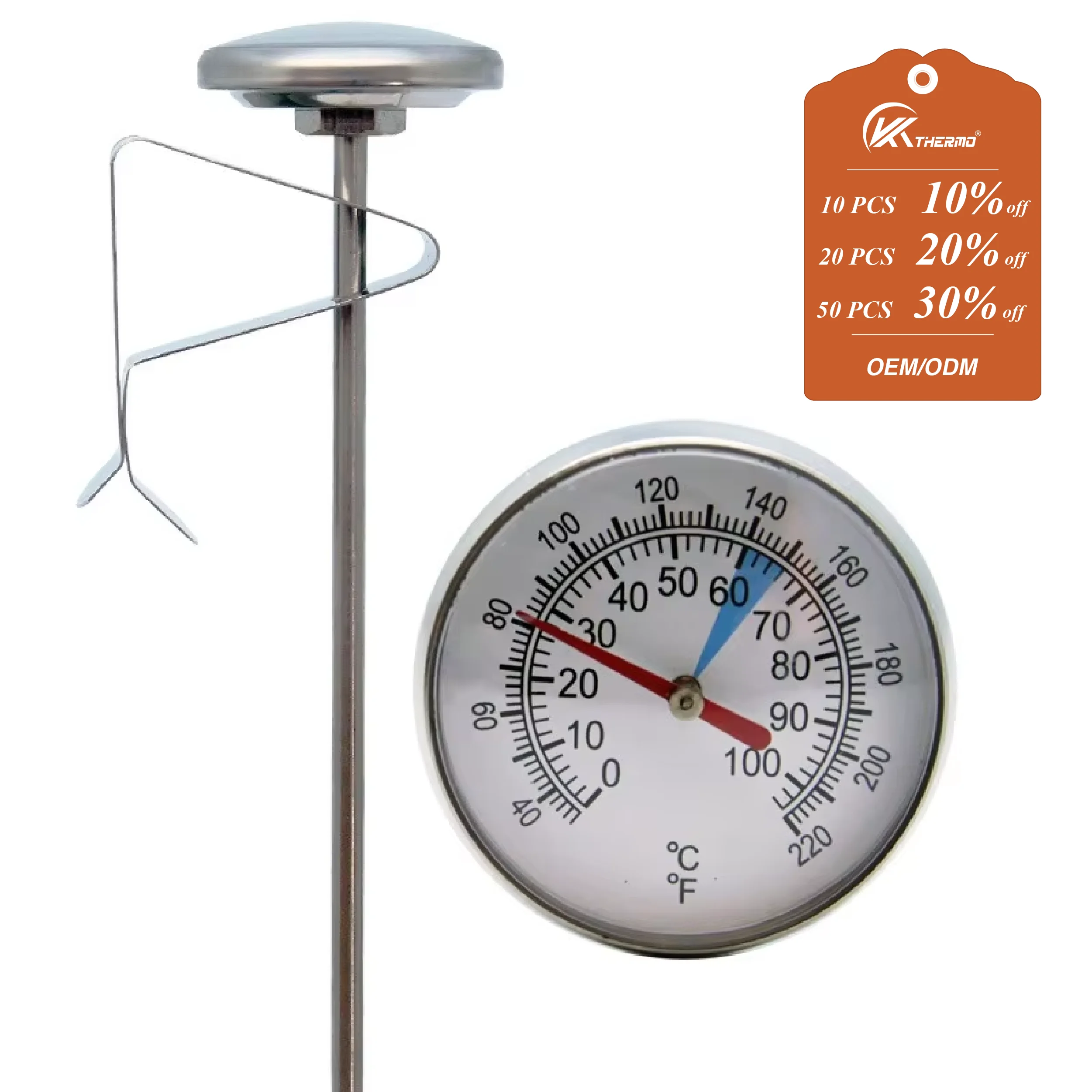 Stainless Steel Coffee Milk Froth Thermometer for Latte Art Pitcher - 0°C to 100°C Dual Scale with Clip