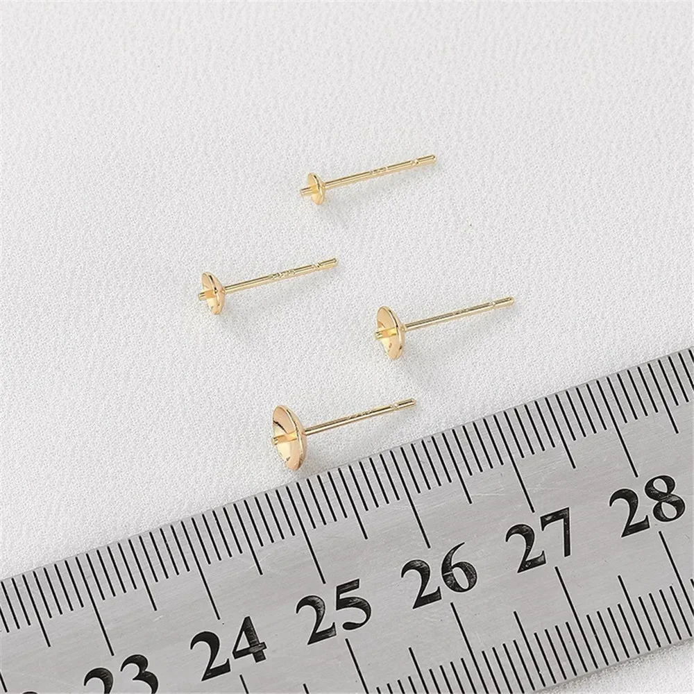 14K Gold-Color Cross Bowl Needle 925 Silver Needle Stud Earrings Holder DIY Handmade Pearl Earrings Jewelry Material Accessorie