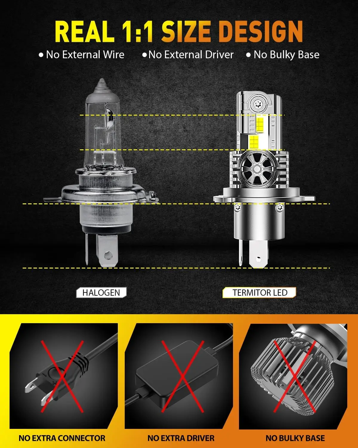Latest H4/9003/HB2 Bulb for Motorcycle Hi/Low Beam, 25,000LM 800% Super Brighter, 1:1 Halogen Size, 6500K Cool White