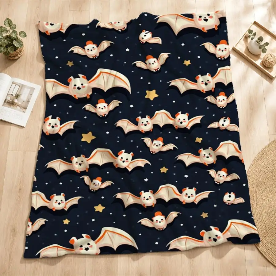 Cozy Bat-Themed Weighted Blanket Suitable for - Use - Soft Flannel Bedspread with Bat, Machine Washable Warm Throw for Couch, Bed, Travel | Navy Starry Design & Bat Decor Gift for &, 280GS Bedding, 2D Flat