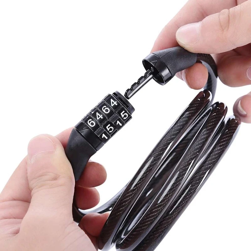 

Bicycle lock code 4 is a password combination anti-theft safety lock device MTB universal stainless steel cable coil motorcycle