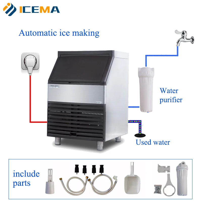 ICEMA 128kg/24h Commercial Small Cube Ice Machine with Emerson Motor for Restaurants & Coffee Shops