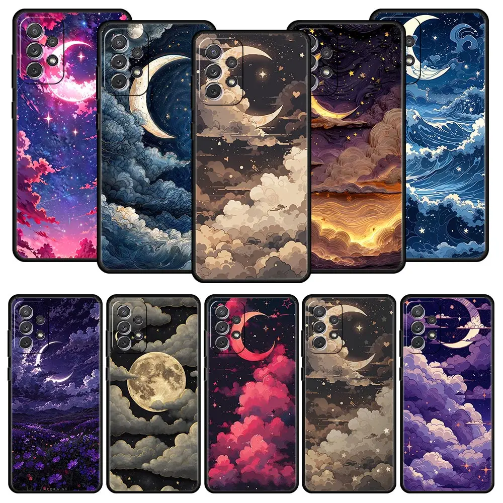 Moon Cloud Comic Style Case for Samsung A57 A37 A51 A71 A21S A17 A11 A15 A25 A41 A23 A33 A53 A73 A07 A05S A13 A35 A55 5G Cover