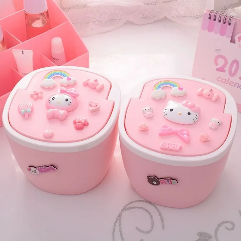 

Sanrio Kawaii Hello Kitty Press Type Elastic Cover Trash Can My Melody Anime Cartoon Household Coffee Table Desktop Garbage Cans