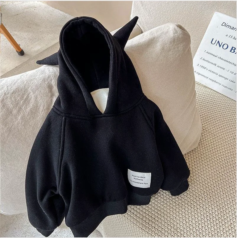 Winter Kids Thick Sweatshirt Clothes Autumn Boys Girls Lamb\'s Wool Padded Warm Hoodies Big Children Solid color Pullover Tops