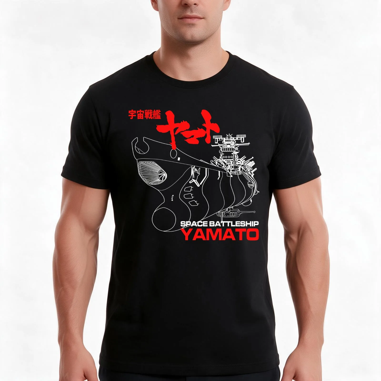 STAR BLAZERS YAMATO T-Shirt, Summer Casual Cotton Tee, Oversized Streetwear Tops, Vintage Graphic Print, Loose Fit Short Sleeve