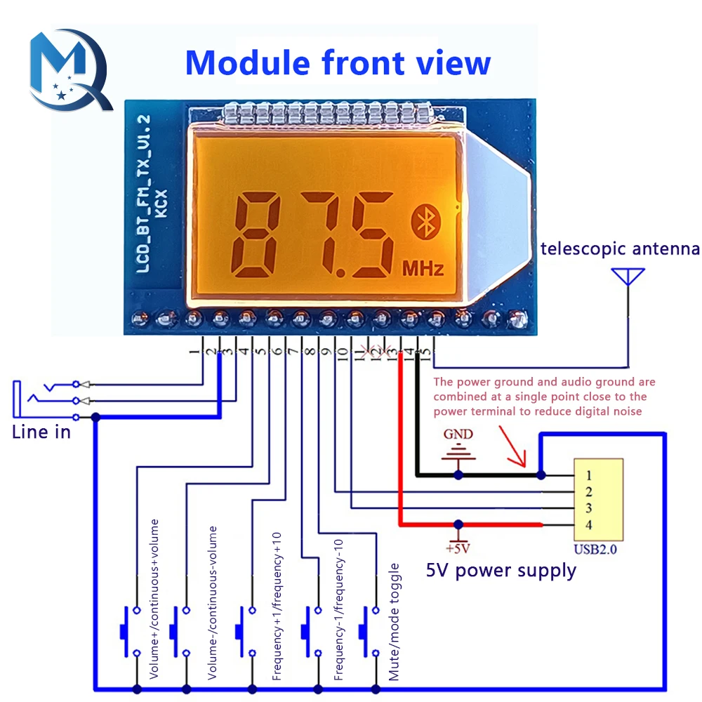 FM Stereo Audio Transmitter Circuit Board Module Bluetooth Forwarding Distance 500m 76-108MHz FM Station Digital Display Module