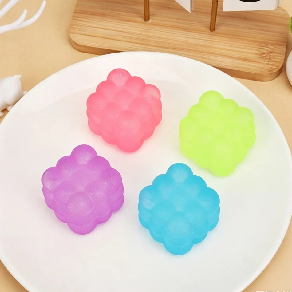 New Transparent Grape Cube Stress Relief Squeeze Ball Stretchable Soft TPR Squishy Hand Fidget Toy for Adults and Kids