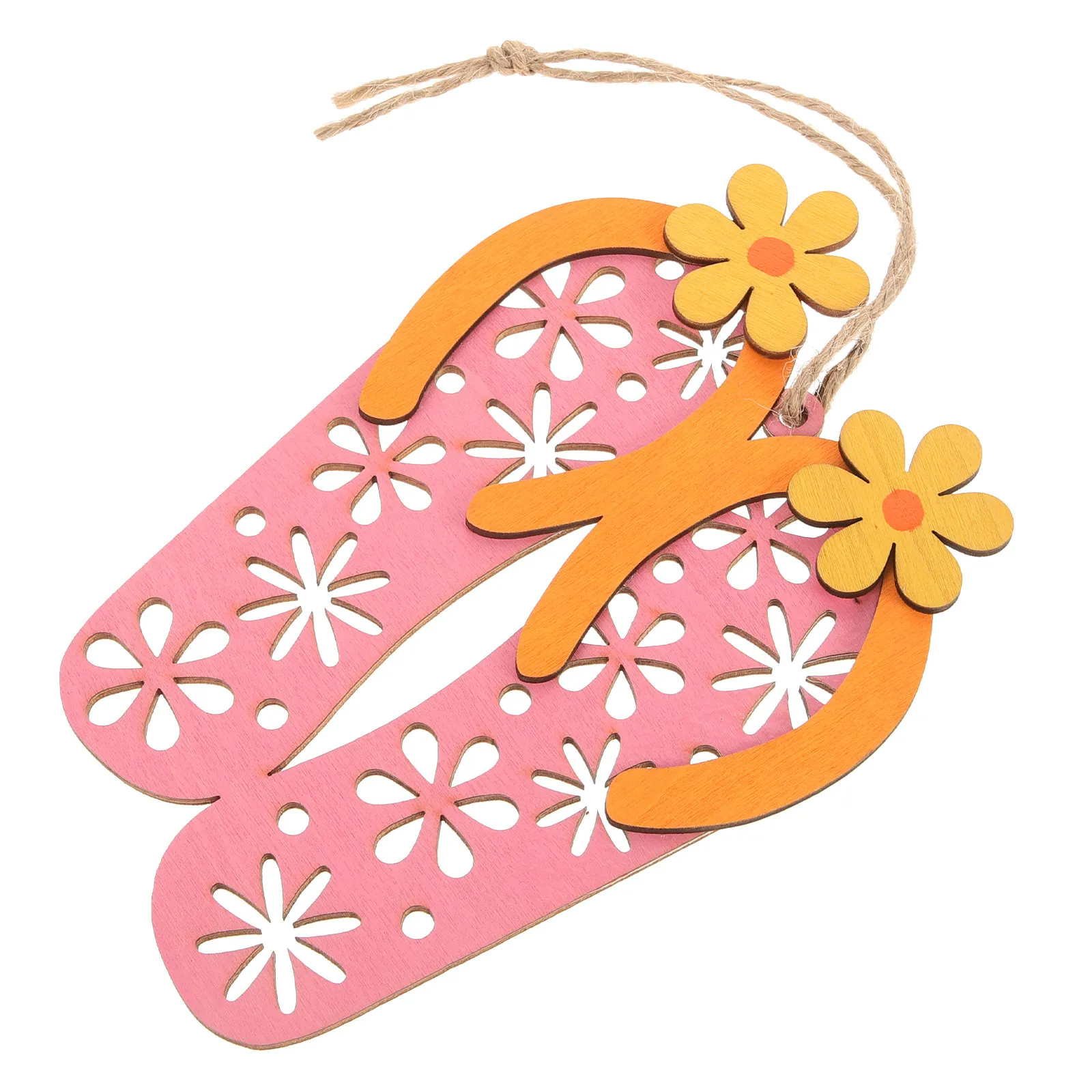 Summer Hanging Sign Wooden Slipper Design Natural Wood Wall Decor for Door Porch Window Tree Indoor Outdoor Home Decor